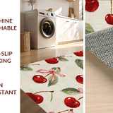 Ultra Soft Area Rug, Non Slip, Stain Resistant, Washable Area Rugs for Living Room, Bedroom, Charming Cherry Blossom Bow Rug with Playful Fruit Motifs and Coquette Flair(Red)