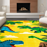 Ultra Soft Area Rug, Non Slip, Stain Resistant, Washable Area Rugs for Living Room, Bedroom, Safari Adventure Dino Playfield(Yellow)