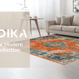 Ultra Soft Area Rug, Non Slip, Stain Resistant, Washable Area Rugs for Living Room, Bedroom, Rustic Orange Teal Medallion Style(Orange)