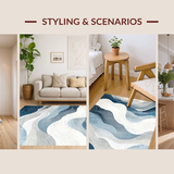 Ultra Soft Area Rug, Non Slip, Stain Resistant, Washable Area Rugs for Living Room, Bedroom, Sleek Abstract Wave Motif(Blue)