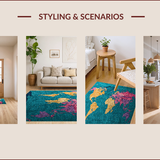 Ultra Soft Area Rug, Non Slip, Stain Resistant, Washable Area Rugs for Living Room, Bedroom, World Map Multicolor Bedroom Meditation Carpet(Blue)