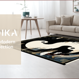 Ultra Soft Area Rug, Non Slip, Stain Resistant, Washable Area Rugs for Living Room, Bedroom, Elegant Velvet Yin Yang Motif(Black)