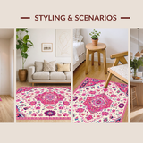 Ultra Soft Area Rug, Non Slip, Stain Resistant, Washable Area Rugs for Living Room, Bedroom, Vibrant Pastel Geometric Elegance(White)