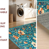 Ultra Soft Area Rug, Non Slip, Stain Resistant, Washable Area Rugs for Living Room, Bedroom, Bold Orange Floral Harmony(Blue)