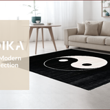 Ultra Soft Area Rug, Non Slip, Stain Resistant, Washable Area Rugs for Living Room, Bedroom, Monochrome Circular Geometric Motif(Black)