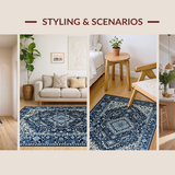 Ultra Soft Area Rug, Non Slip, Stain Resistant, Washable Area Rugs for Living Room, Bedroom, Chic Minimalist Lattice Design(Blue)