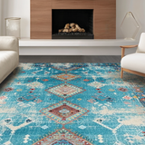 Ultra Soft Area Rug, Non Slip, Stain Resistant, Washable Area Rugs for Living Room, Bedroom, Rustic Geometric Earthy Tones(Blue)