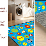 Ultra Soft Area Rug, Non Slip, Stain Resistant, Washable Area Rugs for Living Room, Bedroom, Cheerful Blue Animal Alphabet Art(White)