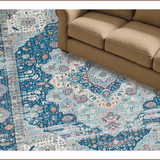 Ultra Soft Area Rug, Non Slip, Stain Resistant, Washable Area Rugs for Living Room, Bedroom, Elegant Vintage Pastel Motif(Blue)