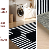Ultra Soft Area Rug, Non Slip, Stain Resistant, Washable Area Rugs for Living Room, Bedroom, Handcrafted Boho Striped Floor Mat Washable Woven Entryway Decor(Black)