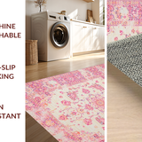 Ultra Soft Area Rug, Non Slip, Stain Resistant, Washable Area Rugs for Living Room, Bedroom, Luxurious Bold Floral Embellishments(Pink)