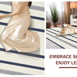 Ultra Soft Area Rug, Non Slip, Stain Resistant, Washable Area Rugs for Living Room, Bedroom, Contemporary Cream Navy Stripe Aesthetic(Ivory)