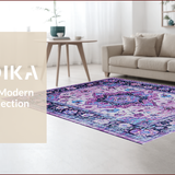 Ultra Soft Area Rug, Non Slip, Stain Resistant, Washable Area Rugs for Living Room, Bedroom, Eclectic Vintage Floral Ensemble(Purple)