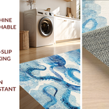 Ultra Soft Area Rug, Non Slip, Stain Resistant, Washable Area Rugs for Living Room, Bedroom, Whimsical Tentacle Rug: Azure Blue Octopus Design, Washable Floor Covering(Blue)
