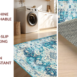 Ultra Soft Area Rug, Non Slip, Stain Resistant, Washable Area Rugs for Living Room, Bedroom, Trendy Ivory Artful Symmetrical Elements(Blue)
