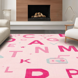 Ultra Soft Area Rug, Non Slip, Stain Resistant, Washable Area Rugs for Living Room, Bedroom, Bright Playful Round Letter Design(Pink)