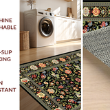 Ultra Soft Area Rug, Non Slip, Stain Resistant, Washable Area Rugs for Living Room, Bedroom, Elegant Earthy Floral Composition(Black)