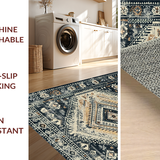 Ultra Soft Area Rug, Non Slip, Stain Resistant, Washable Area Rugs for Living Room, Bedroom, Rustic Dark Vintage Medallion Style(Brown)