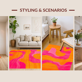 Ultra Soft Area Rug, Non Slip, Stain Resistant, Washable Area Rugs for Living Room, Bedroom, Lively Curvilinear Retro Pattern(Orange)