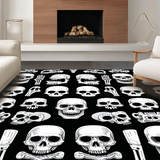 Ultra Soft Area Rug, Non Slip, Stain Resistant, Washable Area Rugs for Living Room, Bedroom, Lighthearted Vintage Skeleton Imagery(Black)
