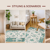 Ultra Soft Area Rug, Non Slip, Stain Resistant, Washable Area Rugs for Living Room, Bedroom, Serene Floral Ogee Aesthetic(Ivory)