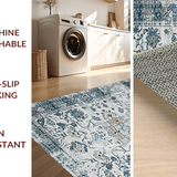 Ultra Soft Area Rug, Non Slip, Stain Resistant, Washable Area Rugs for Living Room, Bedroom, Contemporary Gray Tiled Composition(White)