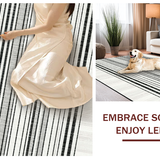 Ultra Soft Area Rug, Non Slip, Stain Resistant, Washable Area Rugs for Living Room, Bedroom, Ebony & Snow Woven Rug, Striped Accent Carpet, Geometric Floor Covering(Black)