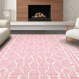 Ultra Soft Area Rug, Non Slip, Stain Resistant, Washable Area Rugs for Living Room, Bedroom, Scalloped Wavy Bow Decor Rug Preppy-Inspired Ribbon Pattern Accent(Pink)