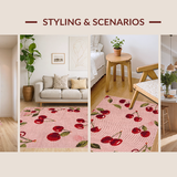 Ultra Soft Area Rug, Non Slip, Stain Resistant, Washable Area Rugs for Living Room, Bedroom, Blush Bow Tie and Cherry Cluster Washable Runner Mat(Pink)