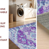 Ultra Soft Area Rug, Non Slip, Stain Resistant, Washable Area Rugs for Living Room, Bedroom, Rustic Light Blue Floral Motif(Purple)