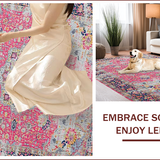 Ultra Soft Area Rug, Non Slip, Stain Resistant, Washable Area Rugs for Living Room, Bedroom, Charming Vintage Floral Motif(Pink)