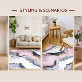 Ultra Soft Area Rug, Non Slip, Stain Resistant, Washable Area Rugs for Living Room, Bedroom, Modern Marble Texture with Subtle Hues(Pink)