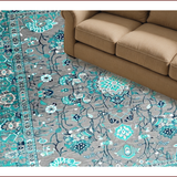 Ultra Soft Area Rug, Non Slip, Stain Resistant, Washable Area Rugs for Living Room, Bedroom, Contemporary Teal Floral Elegance(Gray)