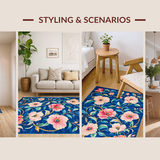 Ultra Soft Area Rug, Non Slip, Stain Resistant, Washable Area Rugs for Living Room, Bedroom, Lively Floral Tiled Motif(Blue)