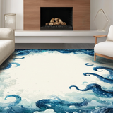 Ultra Soft Area Rug, Non Slip, Stain Resistant, Washable Area Rugs for Living Room, Bedroom, Fouiunler Octopus Maze Rug Runner Surreal Whale Illusion Ocean Graphic(Blue)