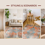 Ultra Soft Area Rug, Non Slip, Stain Resistant, Washable Area Rugs for Living Room, Bedroom, Contemporary Vibrant Abstract Elements(Orange)