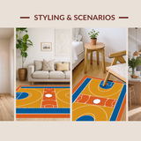 Ultra Soft Area Rug, Non Slip, Stain Resistant, Washable Area Rugs for Living Room, Bedroom, Bold Geometric Basketball Motif(Orange)