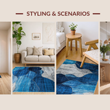 Ultra Soft Area Rug, Non Slip, Stain Resistant, Washable Area Rugs for Living Room, Bedroom, Art Deco Inspired Blue Geometry(Blue)