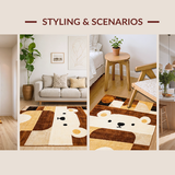Ultra Soft Area Rug, Non Slip, Stain Resistant, Washable Area Rugs for Living Room, Bedroom, Cute Fluffy Bear Motif(Brown)