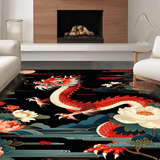 Ultra Soft Area Rug, Non Slip, Stain Resistant, Washable Area Rugs for Living Room, Bedroom, Cultural Symbolic Dragon Flourish(Red)