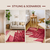 Ultra Soft Area Rug, Non Slip, Stain Resistant, Washable Area Rugs for Living Room, Bedroom, Chic Minimalist Colorful Contrast(Red)