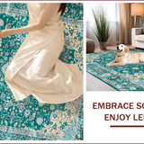 Ultra Soft Area Rug, Non Slip, Stain Resistant, Washable Area Rugs for Living Room, Bedroom, Vintage Teal Floral Medallion(Blue)