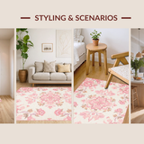 Ultra Soft Area Rug, Non Slip, Stain Resistant, Washable Area Rugs for Living Room, Bedroom, Whimsical Floral Dreamscape Design(Pink)