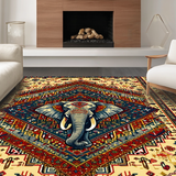 Ultra Soft Area Rug, Non Slip, Stain Resistant, Washable Area Rugs for Living Room, Bedroom, Exotic Elephant Geometric Motif(Yellow)