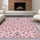 Ultra Soft Area Rug, Non Slip, Stain Resistant, Washable Area Rugs for Living Room, Bedroom, Luxurious Gray and Pink Trellis Pattern(Pink)
