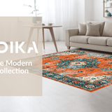Ultra Soft Area Rug, Non Slip, Stain Resistant, Washable Area Rugs for Living Room, Bedroom, Contemporary Circular Distressed Motif(Orange)