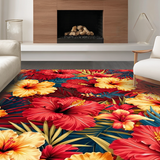 Ultra Soft Area Rug, Non Slip, Stain Resistant, Washable Area Rugs for Living Room, Bedroom, Chic Exotic Blooming Design(Red)