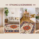 Ultra Soft Area Rug, Non Slip, Stain Resistant, Washable Area Rugs for Living Room, Bedroom, Artful Ogee Pattern in Warm Tones(White)