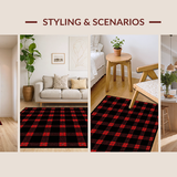 Ultra Soft Area Rug, Non Slip, Stain Resistant, Washable Area Rugs for Living Room, Bedroom, Rustic Monochrome Striped Charm(Red)