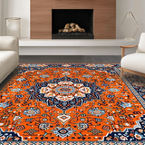 Ultra Soft Area Rug, Non Slip, Stain Resistant, Washable Area Rugs for Living Room, Bedroom, Whimsical Floral Round Design(Orange)